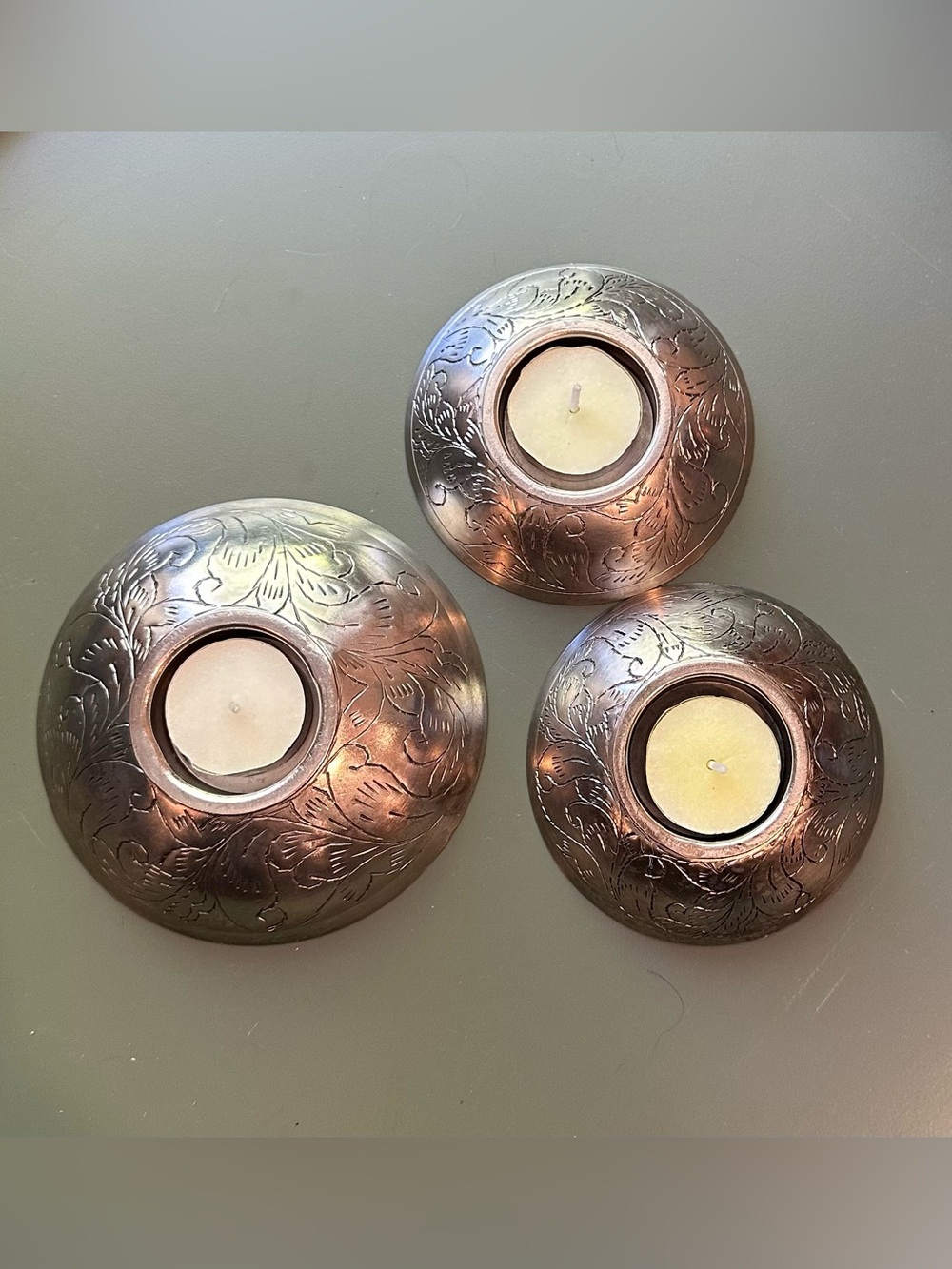 3 silver candle holders • unique • metal